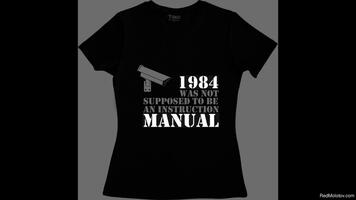 T-shirt vendu sur RedMolotov.com où les mots « 1984 » et « manual » sont plus visible que le reste du texte