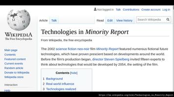 Capture de la page web https://en.wikipedia.org/wiki/Technologies_in_Minority_Report
