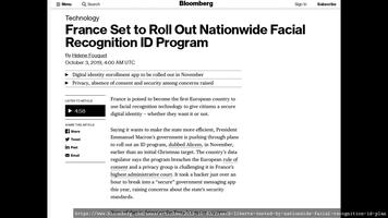 Capture de la page web https://www.bloomberg.com/news/articles/2019-10-03/french-liberte-tested-by-nationwide-facial-recognition-id-plan